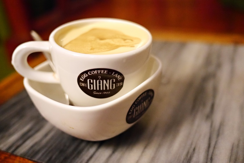 Cup of egg coffee at Cafe Giang, a relaxed breakfast stop in Hanoi.