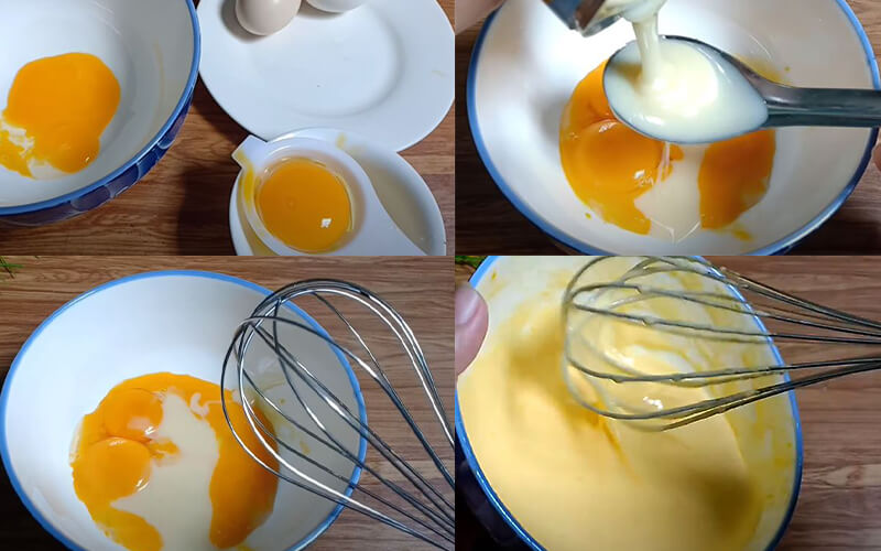 Egg yolks are whisked with condensed milk into pale foam for Hanoi egg coffee.