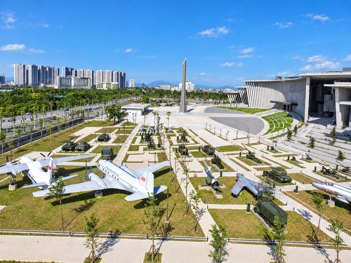 Aircraft and military vehicle displays across the Vietnam Military History Museum's outdoor grounds.