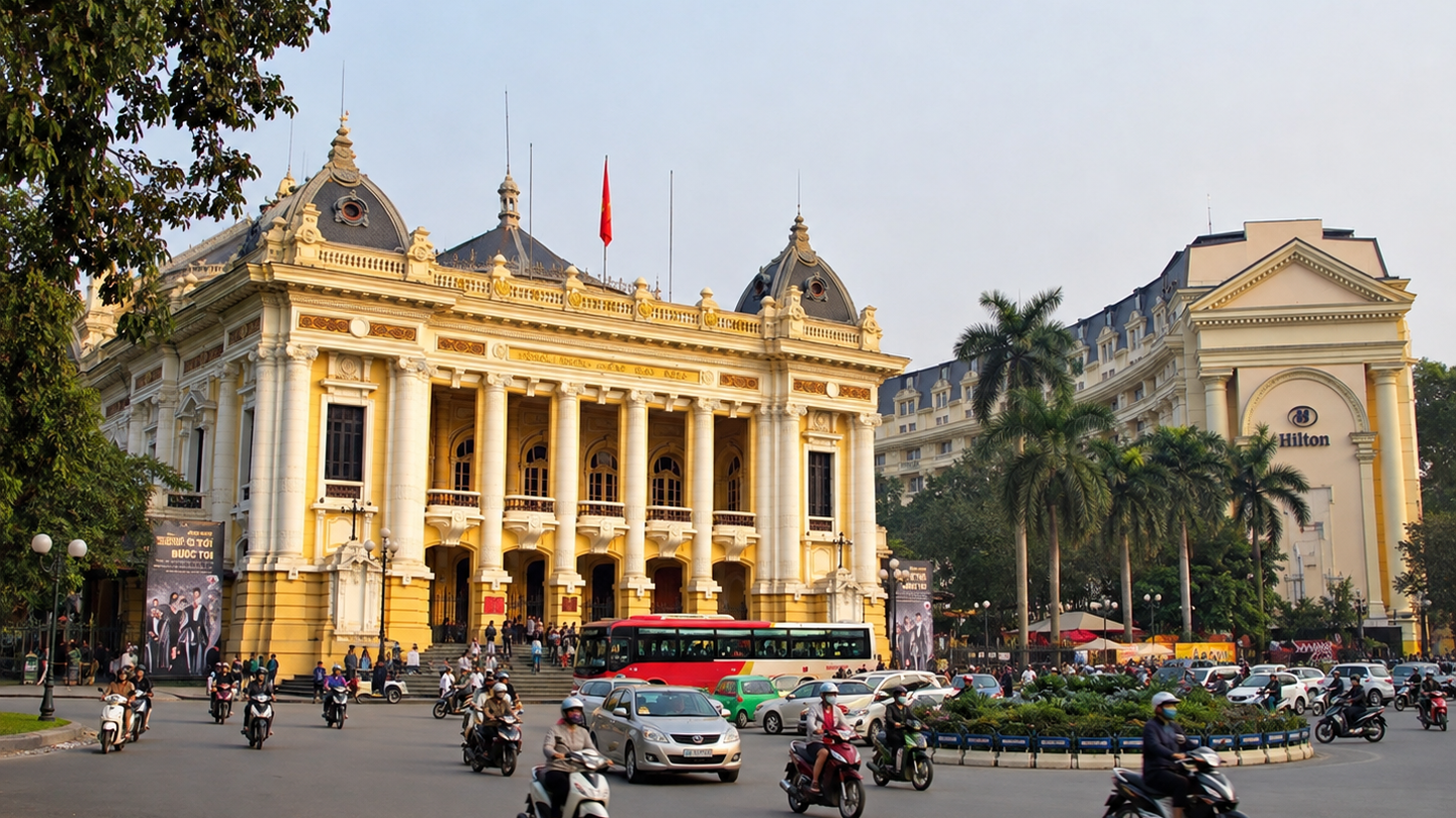 Hanoi Opera House overlooking a busy French Quarter intersection