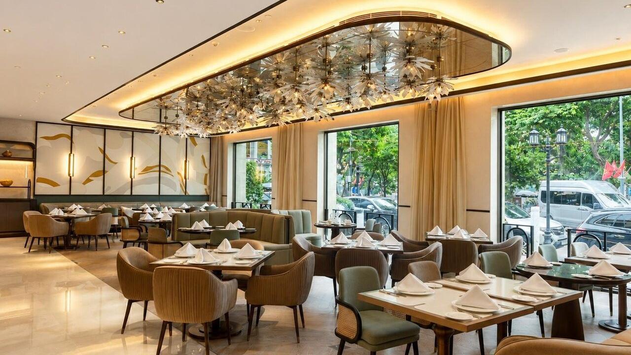 The Theodore restaurant dining room with its petal ceiling